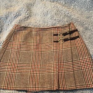 The Limited Brown Plaid A-Line Skirt with Buckle Accents